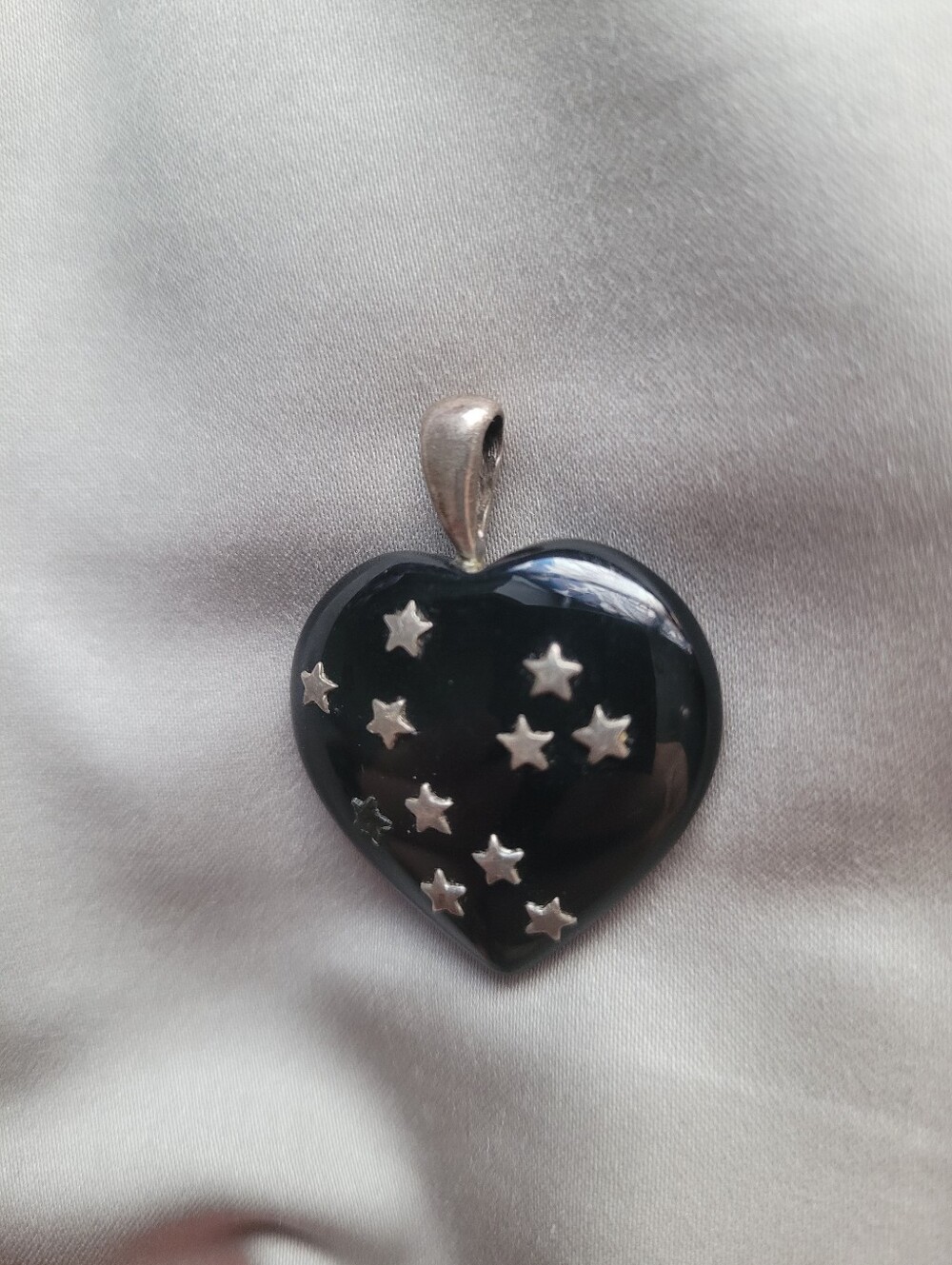 Black Heart Pendant with Sterling Silver Stars And Bale